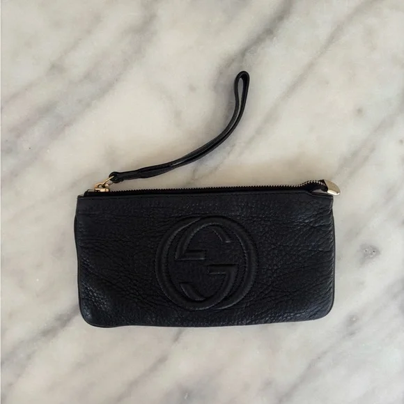 GUCCI BLACK LEATHER CLUTCH - Picture 1 of 6